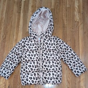 The Children's Place Cream Leopard Print Puffer  Winter Jacket/ Coat